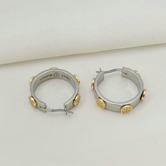 Tory Burch Two-Tone Hoop Earrings - Picture 8 of 9